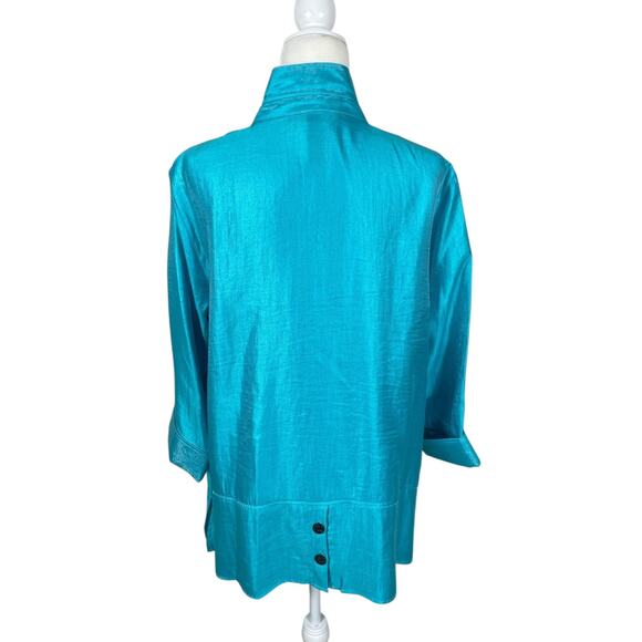 Ali Miles Woven Shimmer Stand Collar Button Front Tunic Top Size XL Artsy NEW - Picture 5 of 11